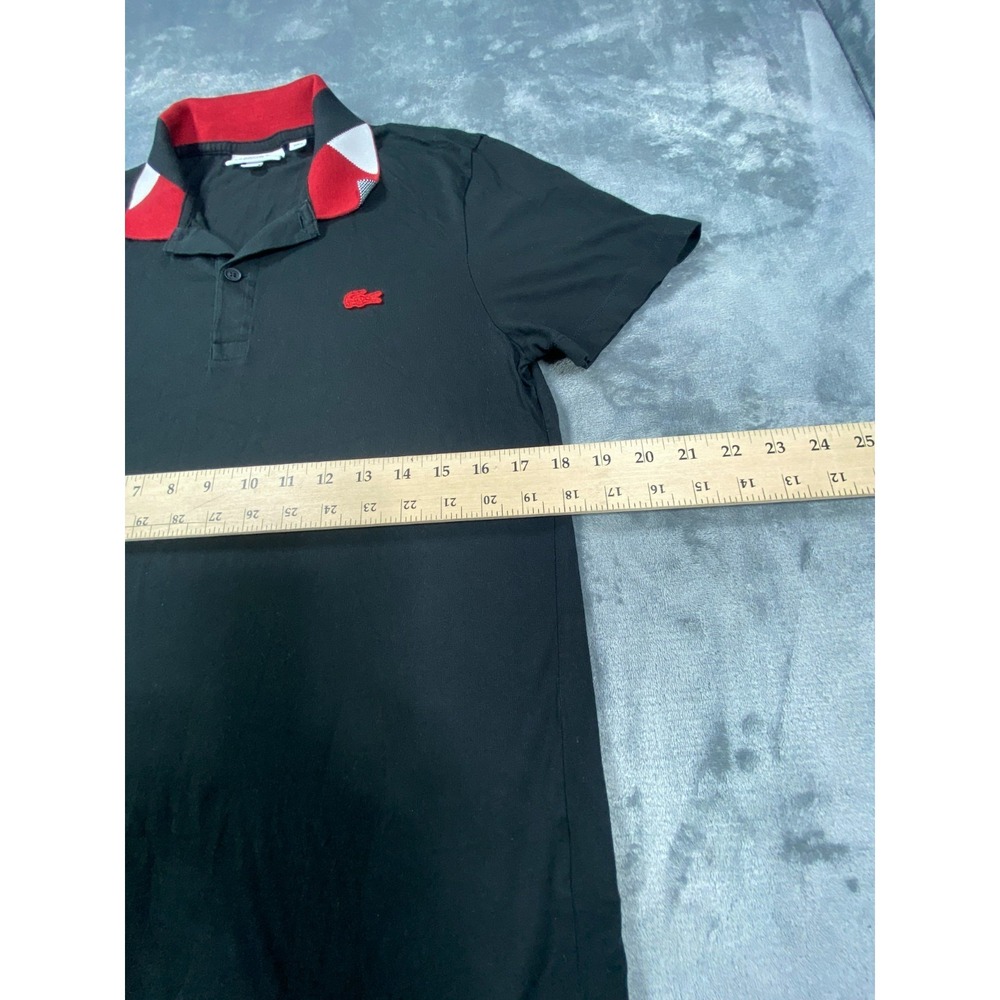 Lacoste Polo Shirt Mens S Black Red Contrast Collar Short Sleeve Logo Athletic - Picture 7 of 10